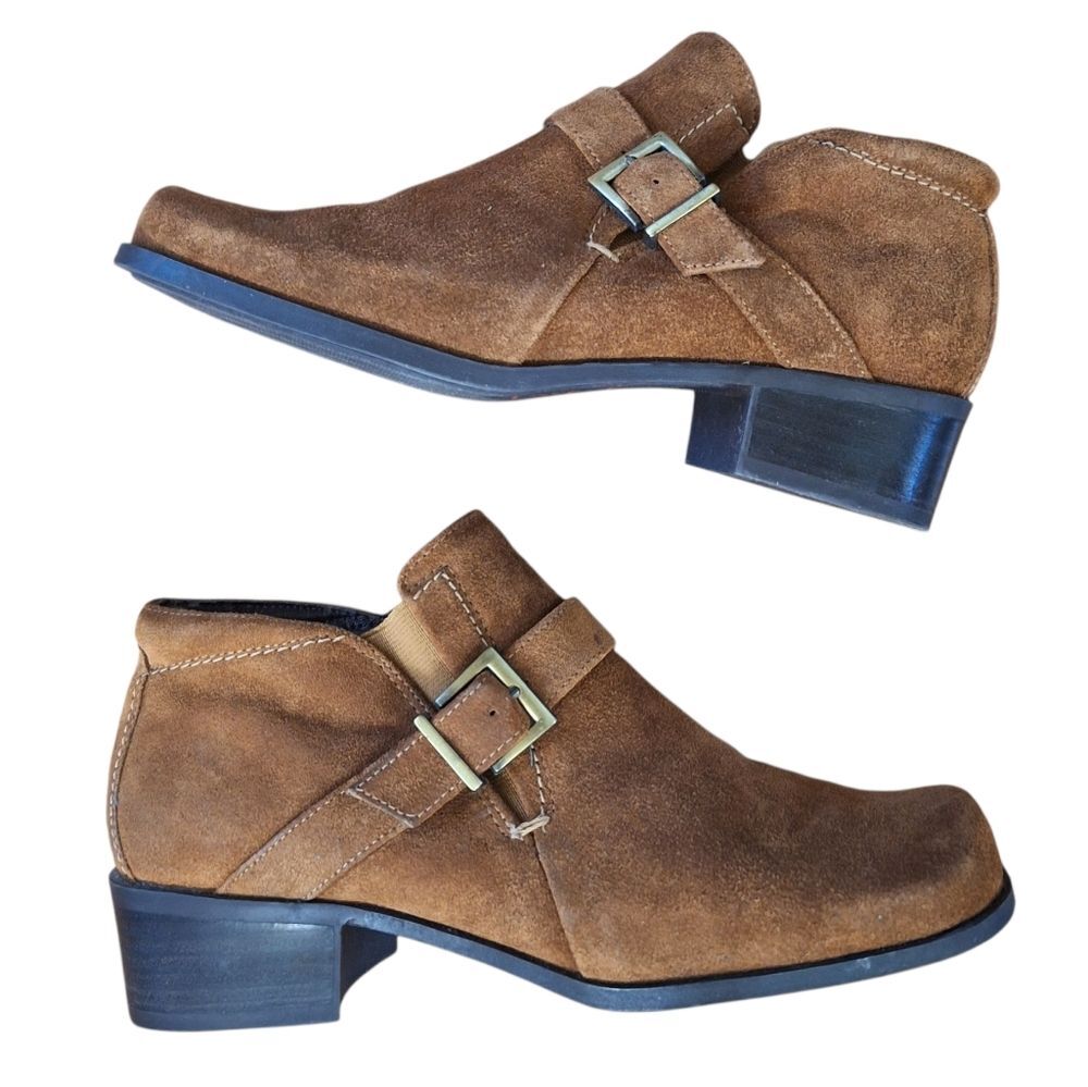 Marcon Wide Suede Ankle Boots Brown Zipper Buckle Detail Size 8 W Womens - Picture 2 of 8